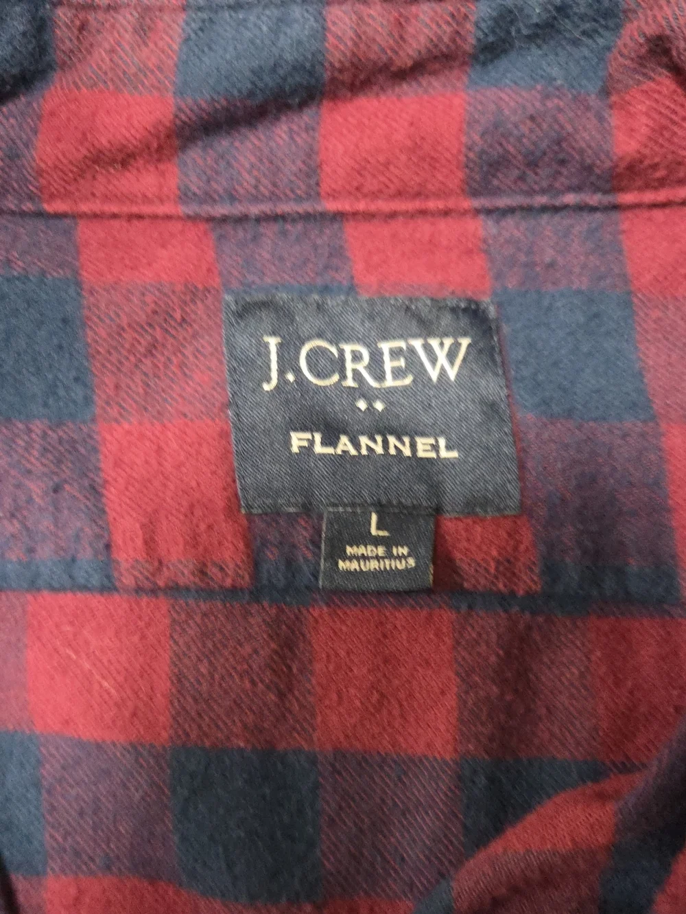 J. Crew Mens Flannel Shirt Large Buffalo Plaid Button Down Navy Burgundy Cotton